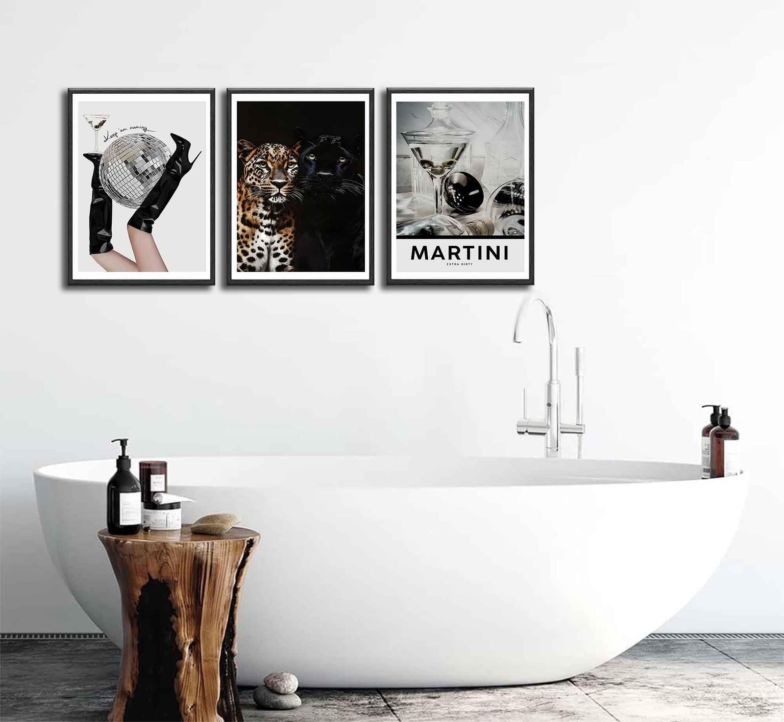 3Pcs Trendy Leopard Wall Art Funky Black High Heel Disco Ball Wall Decor Pict…