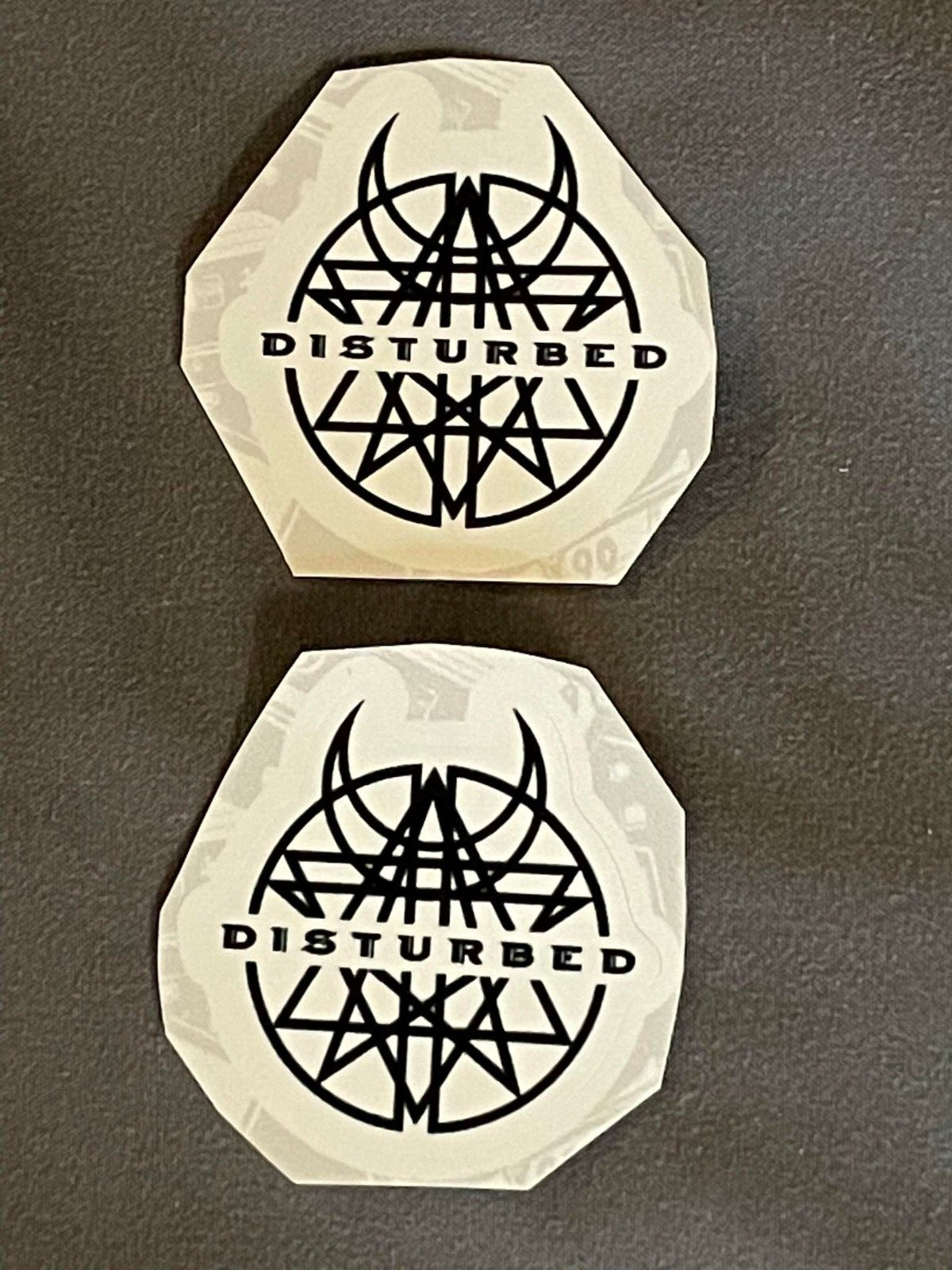 Lot of 2 DISTURBED 1 1/2" x 1 5/8" Band Logo Stickers FAST! FREE SHIP! Draiman