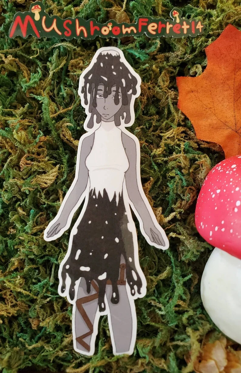 Handmade "Ink cap mushroom girl" die cut sticker. See description!