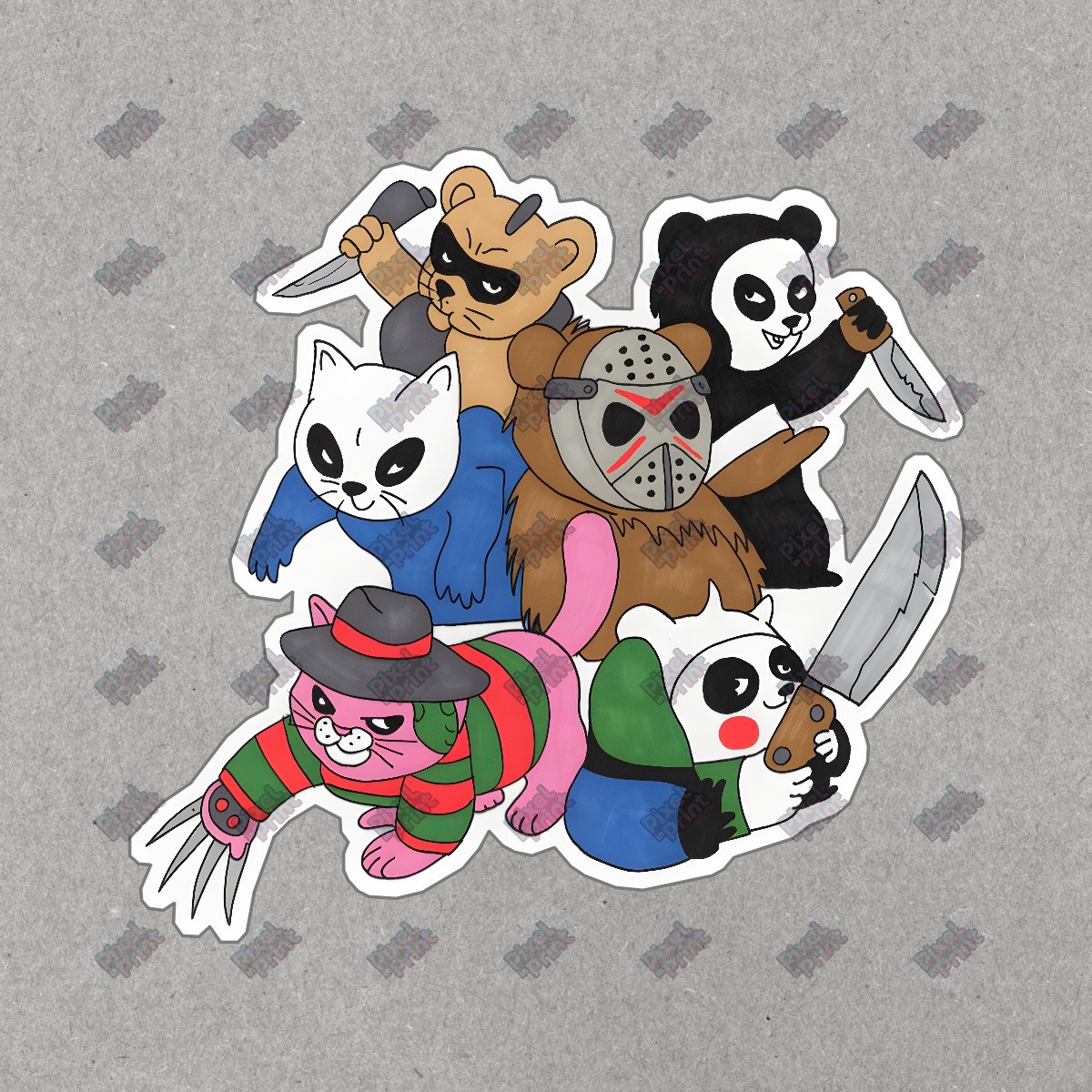 Fun Horror Movie Animal Sticker Cute Cartoon Cats & Bears Inspired by #9013