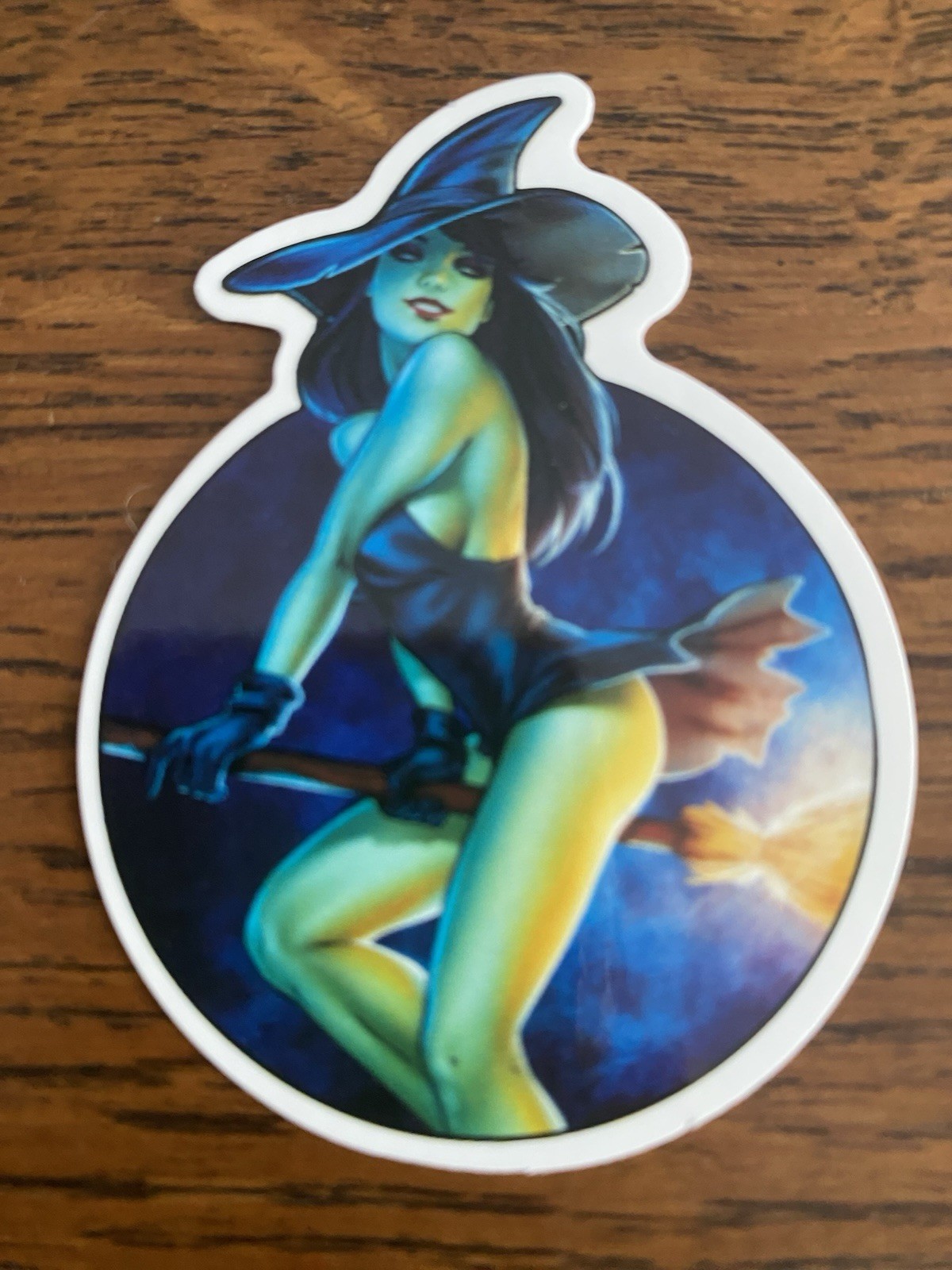 HALLOWEEN WITCH On Broom Sticker Vinyl Die Cut