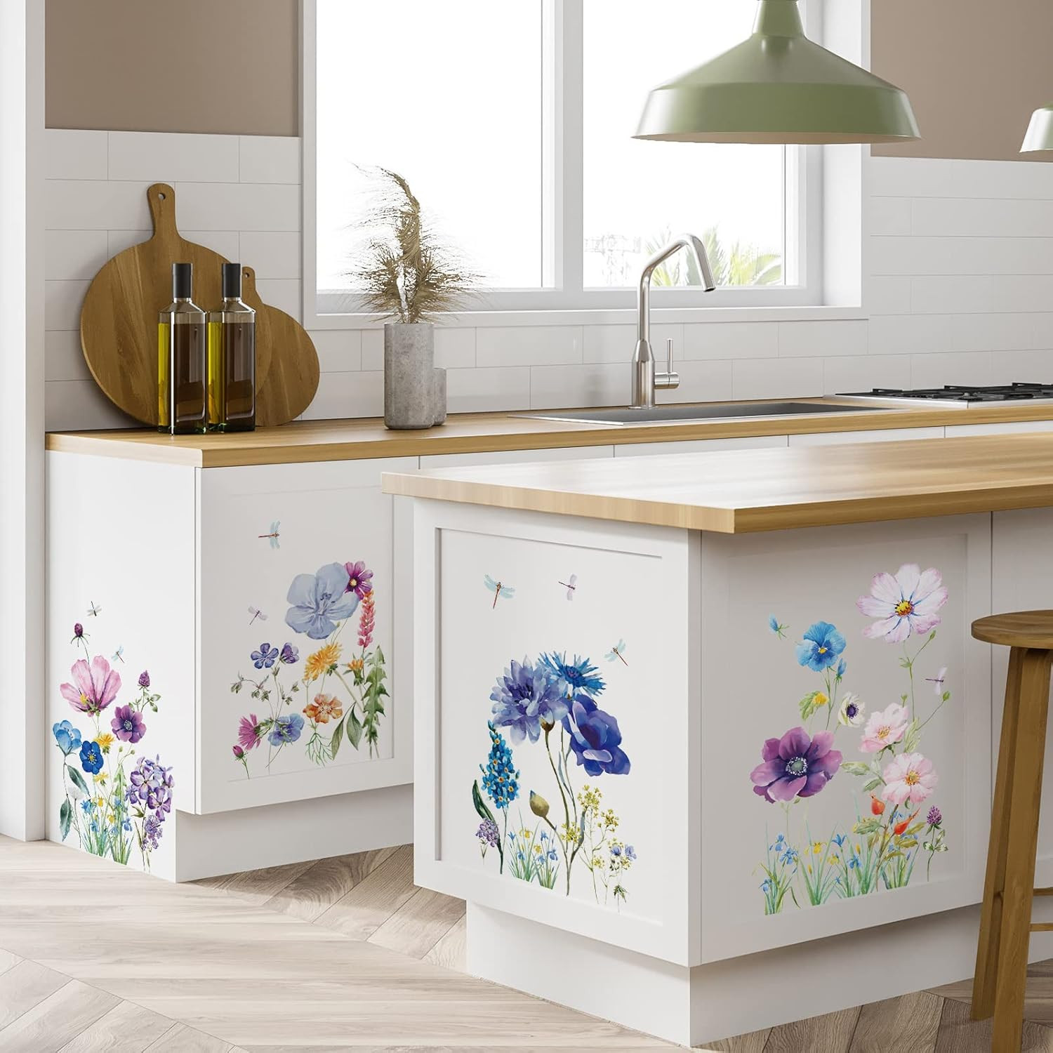 6 Pcs Flowers Wall Decals Stickers Vinyl Removable Peel and Stick Colorful Drago