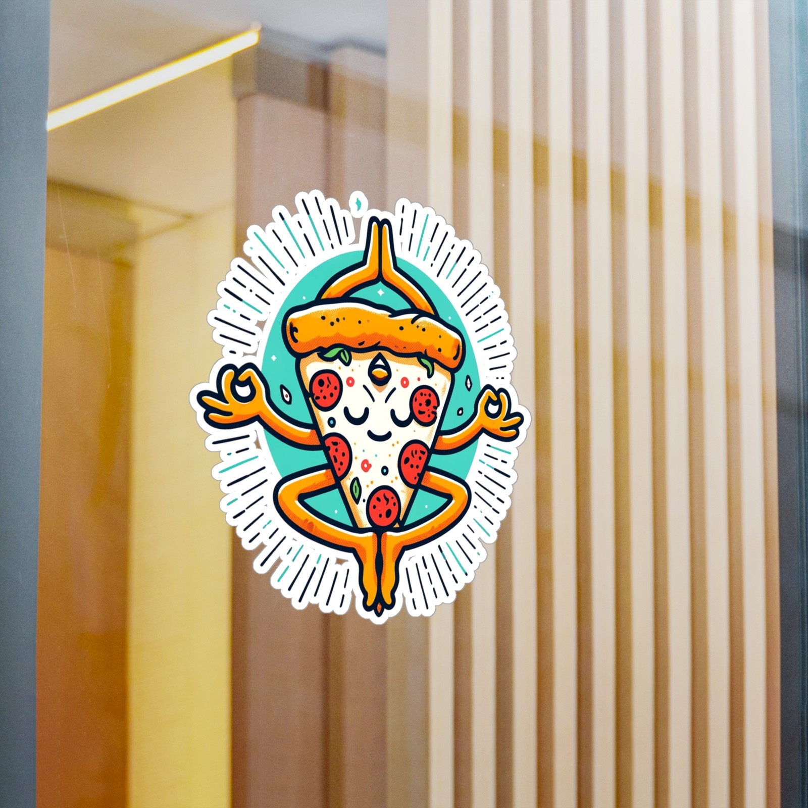 Zen Pizza Slice Sticker Vinyl Matte Glossy Yoga Pizza Label Decal
