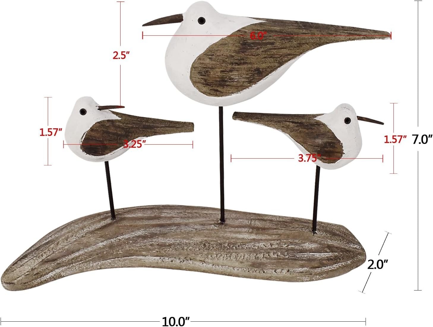 Wooden Sea Bird Statue Seagull On Stand Decor Nautical Coastal Birds Sculpture