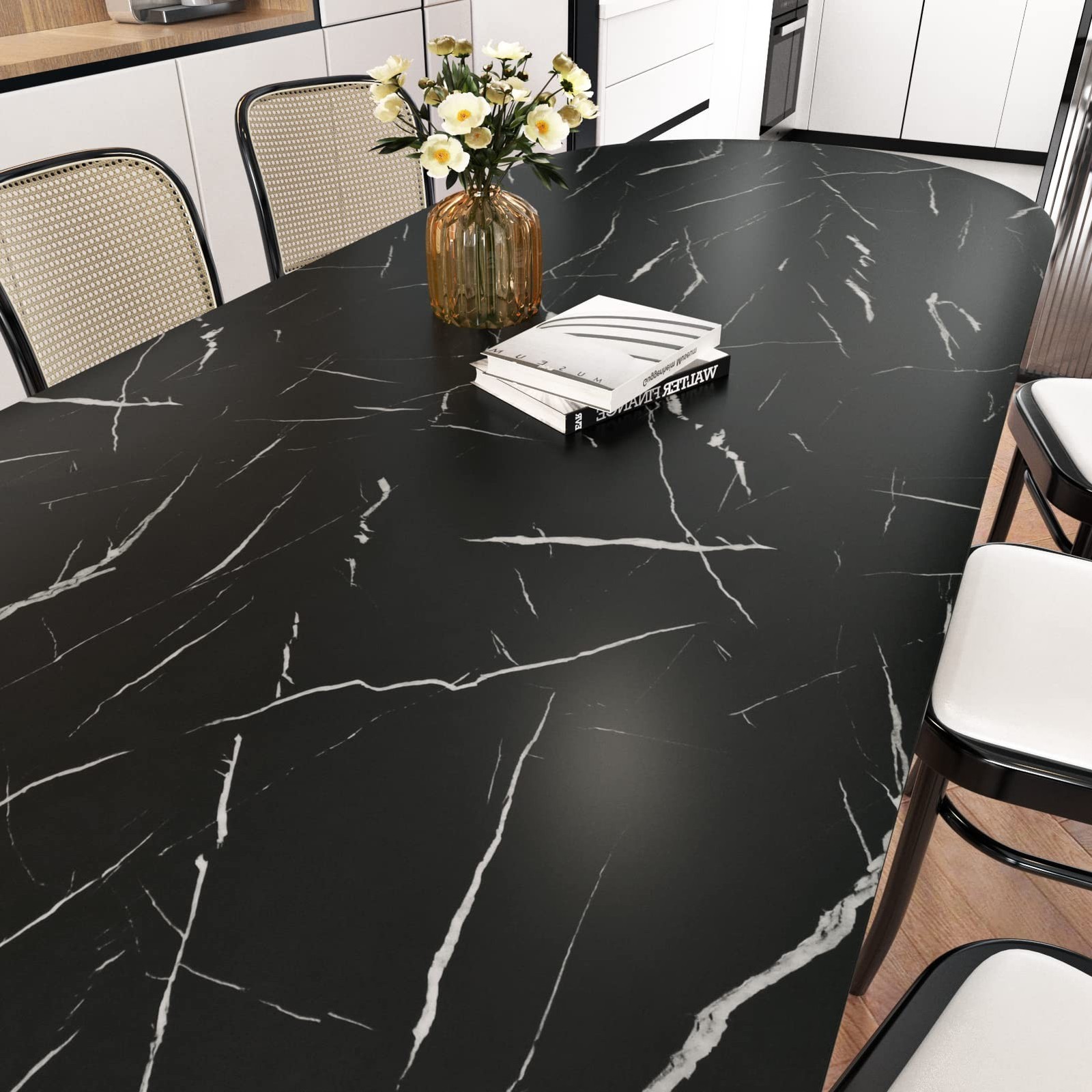 Wallercity Thick Matte Black Marble Contact Paper Granite Peel and Stick Wall…