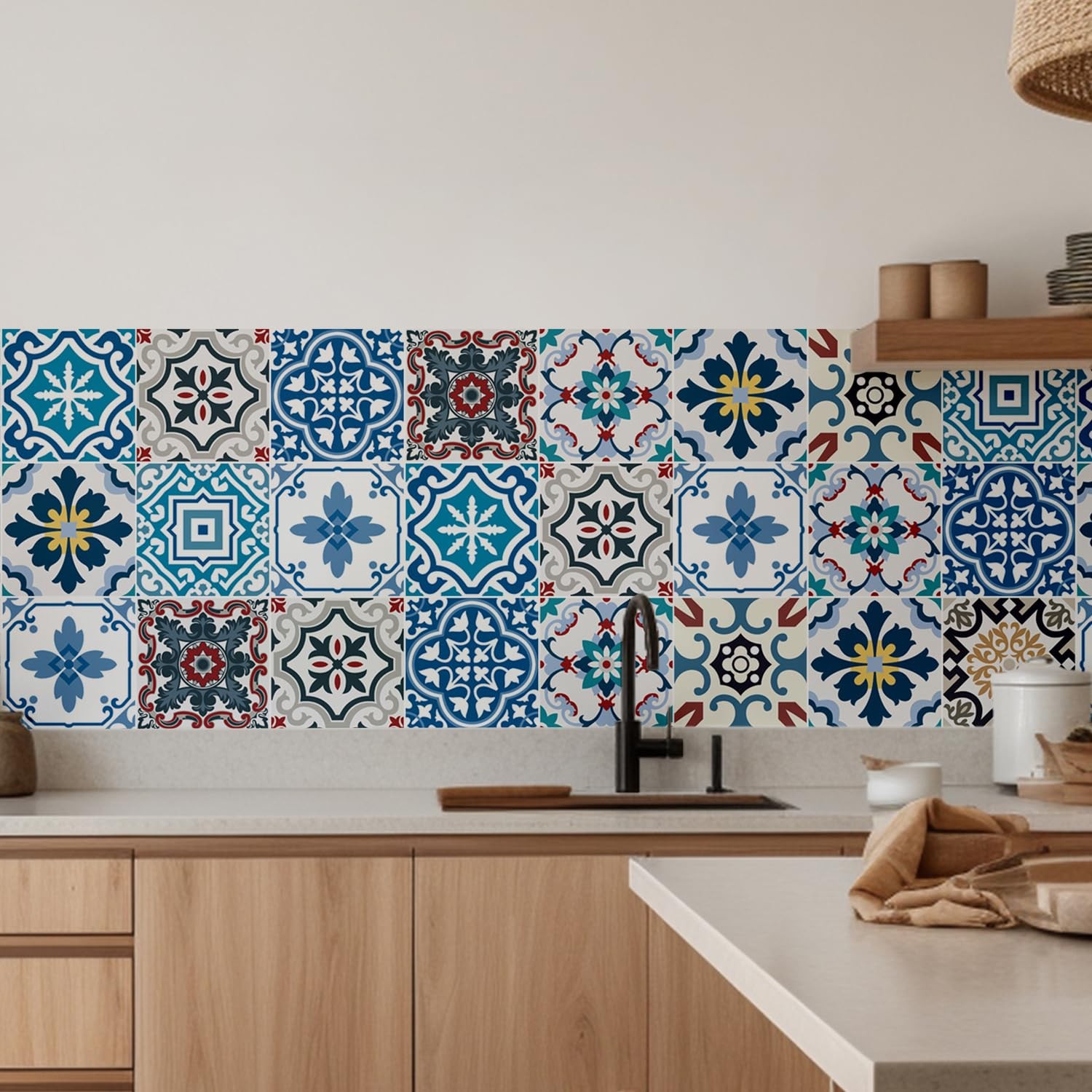 30 Pack, 4×4 Inch Eclectic Mediterranean Tile Stickers, Colorful Mosaic Peel …