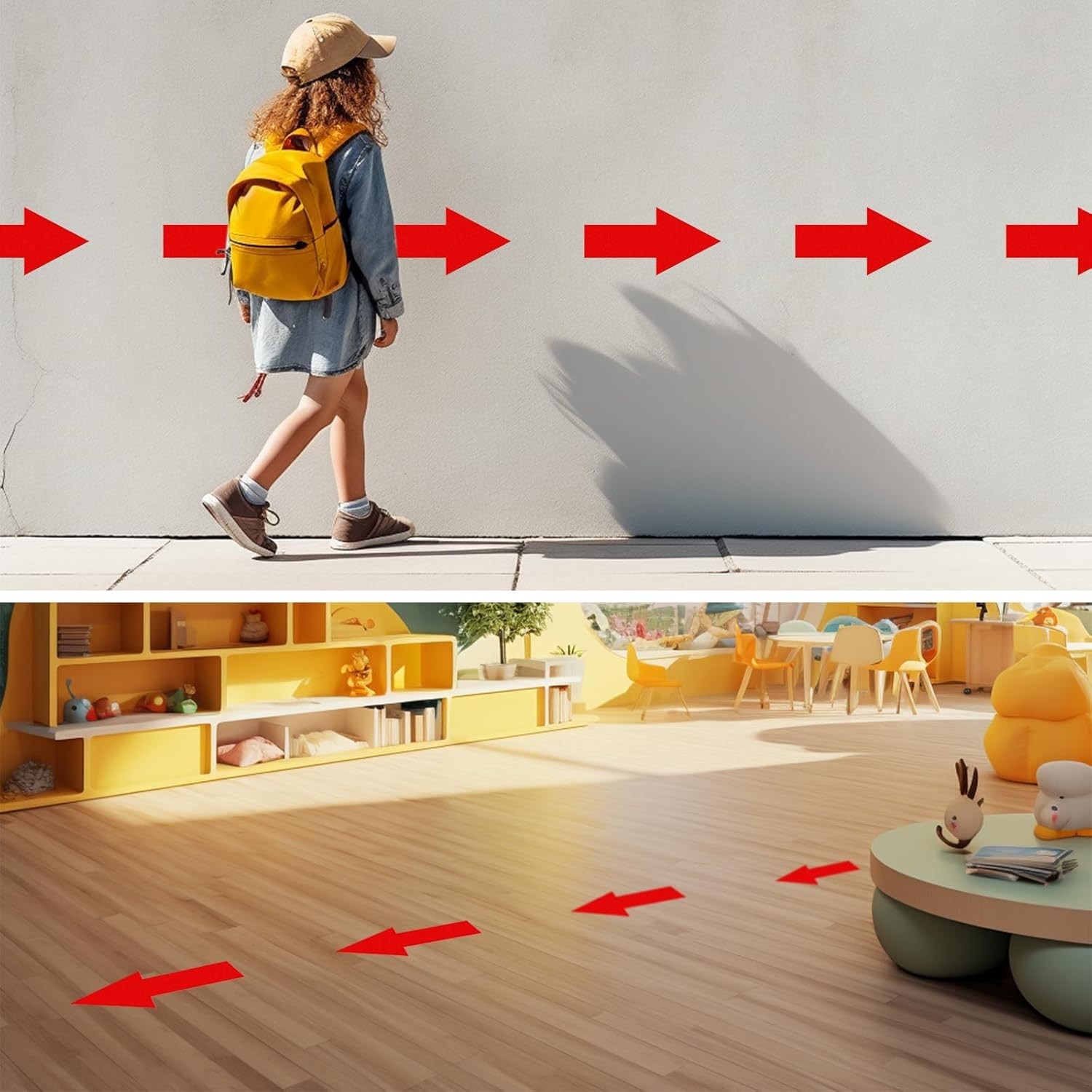 Arrow Floor Sticker Red 10"×5" Directional Floor Decal Self-Adhesive Removabl…