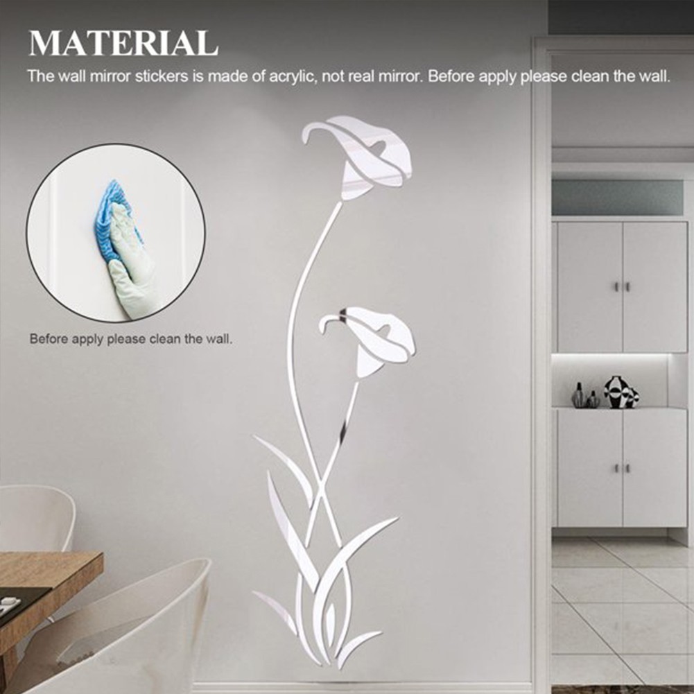3D Mirror Flower Sticker Art Design Decal Wall Decals Home Decor Removable