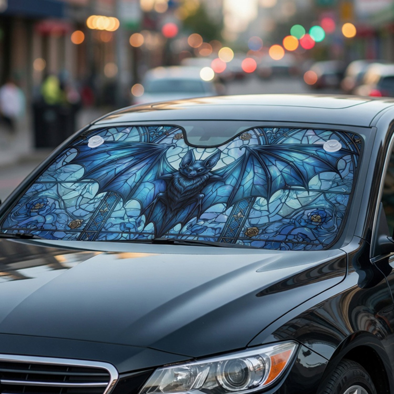 Gothic Blue Bat Car Sunshade Mystical Night Bat Windshield Sun Shade Car Truck