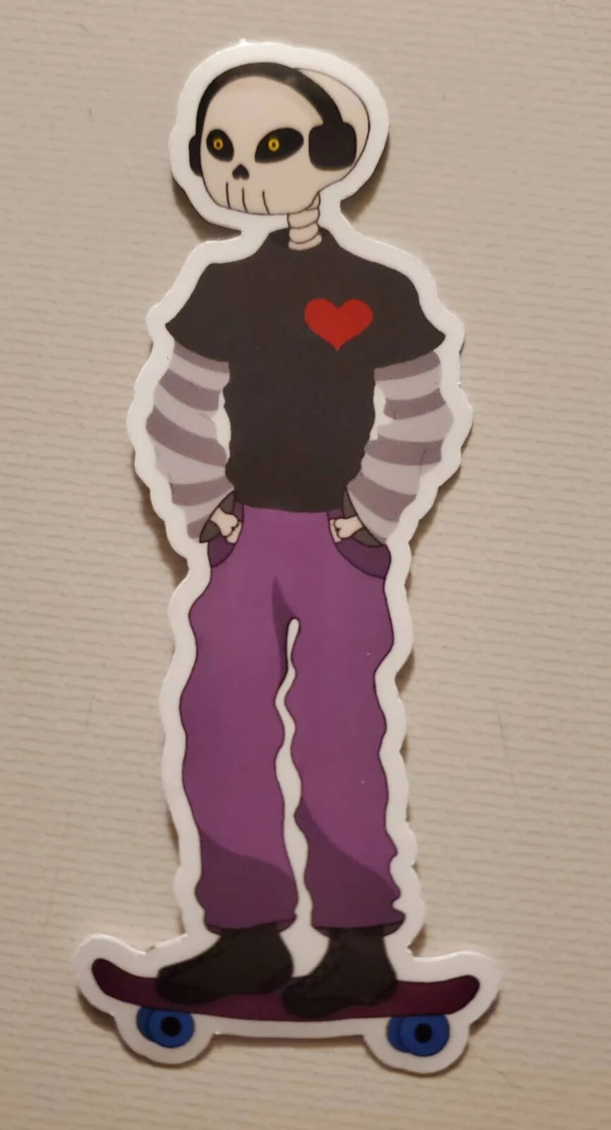 Handmade "Felix the Skateboarding Skeleton" die cut sticker. See description!