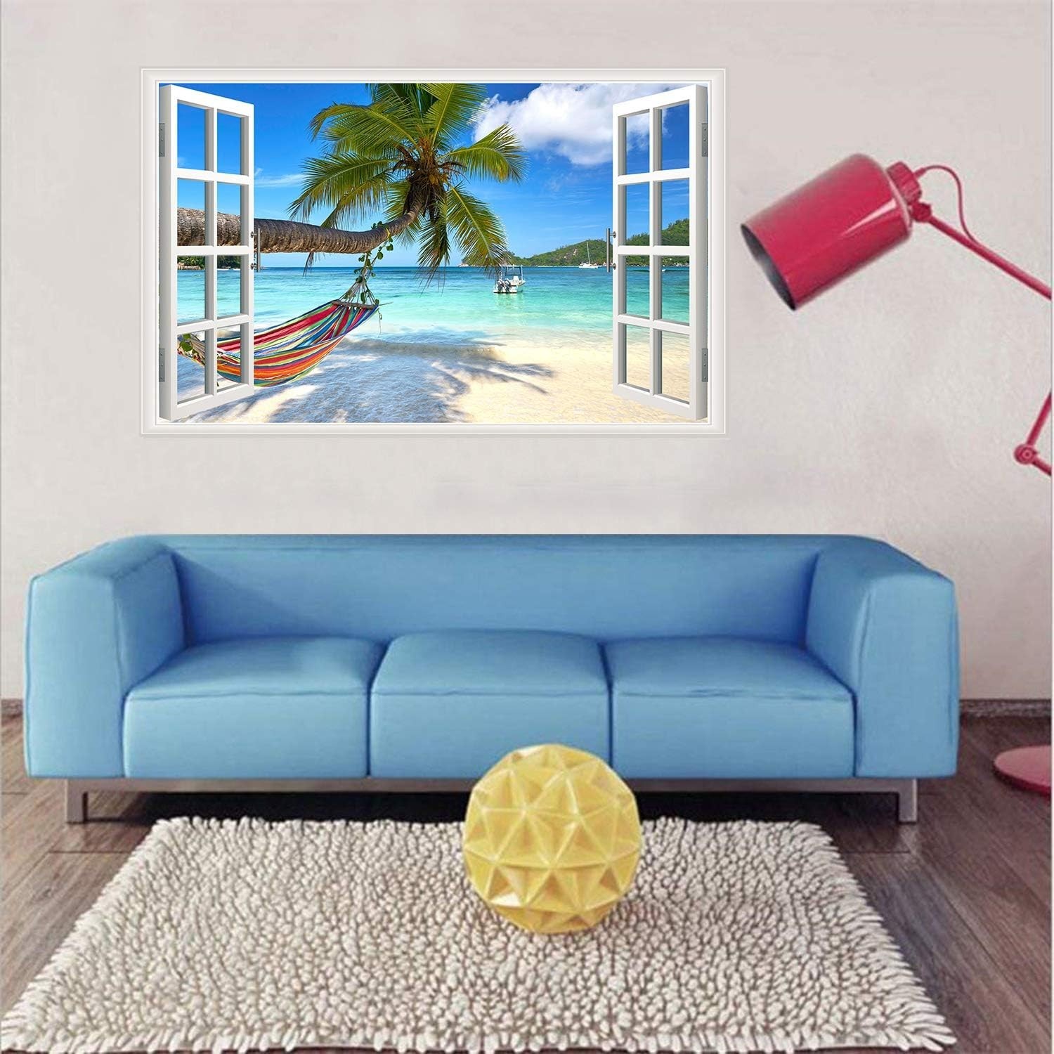 Beach Seascape Fake Window Decal for Living Room