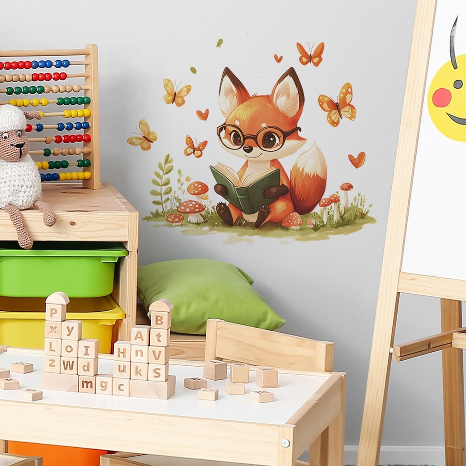Woodland Fox Kids Wall Decal Nursery Decor with Butterflies Mushrooms 11.8 x …