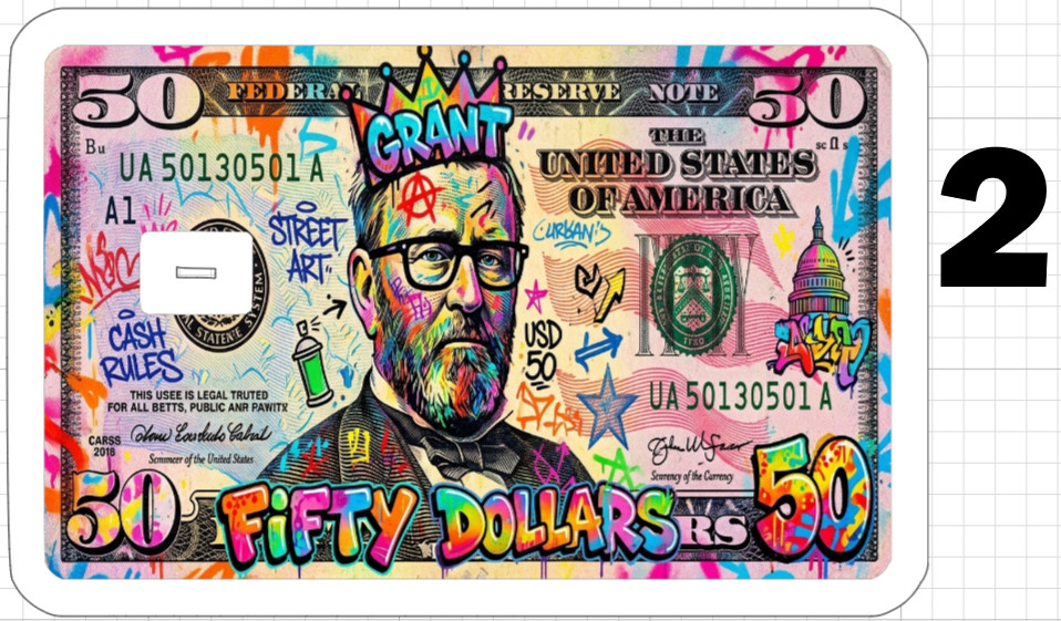 50 Dollar Bill Credit Debit ATM Gift Card Skin Sticker Graffiti Art Neon Trippy