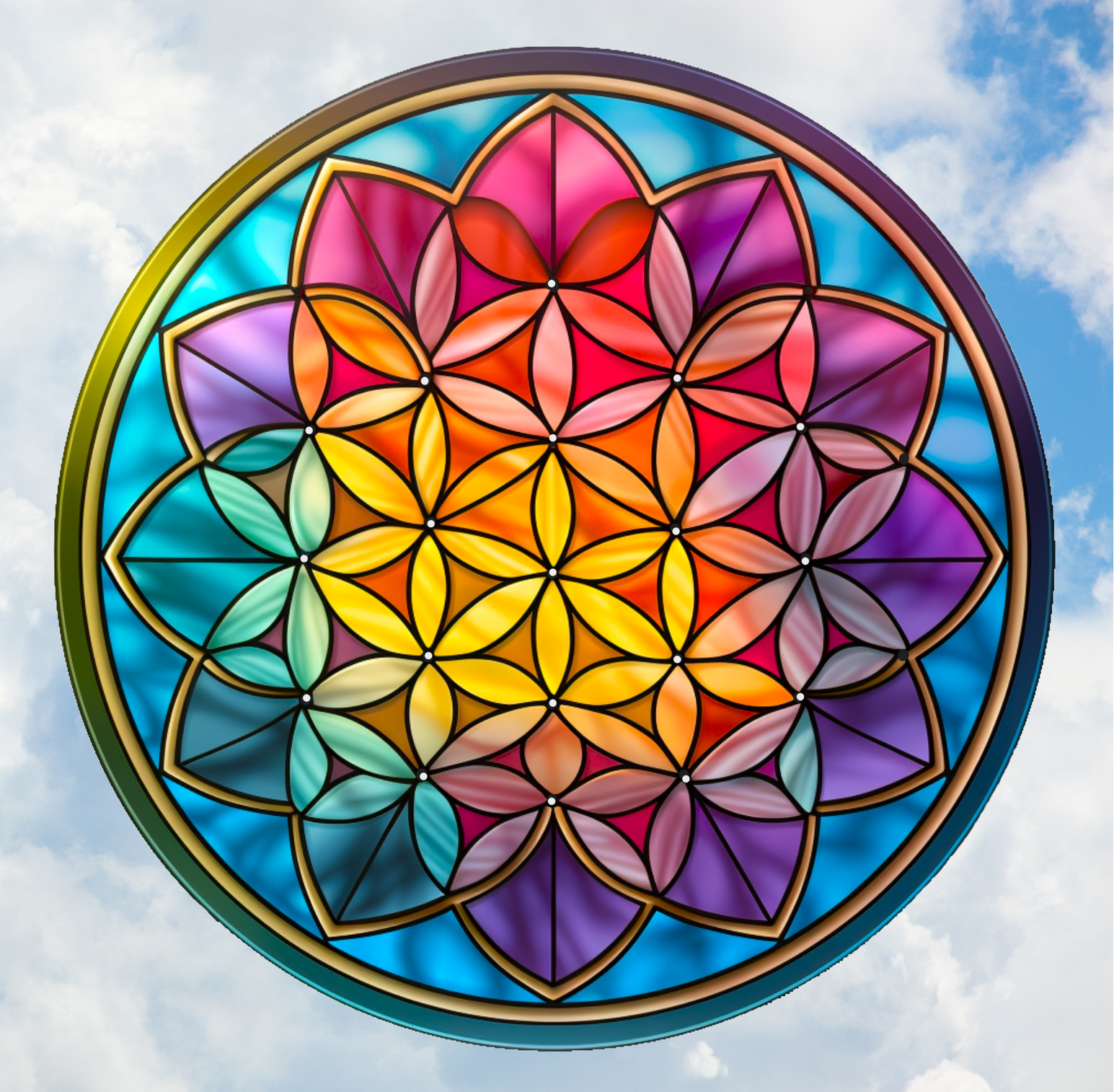Flower of Life Round Faux Stained-Glass WINDOW CLING Size 8" Round Vinyl