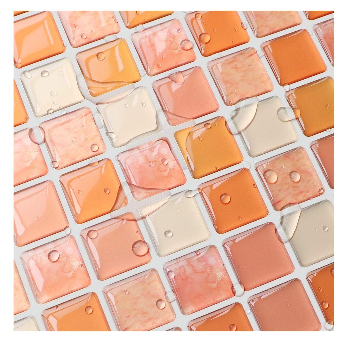 3D Mosaic Tile Sticker Removable Wallpaper Tile Orange, 3D Adhesive Wall Tile…