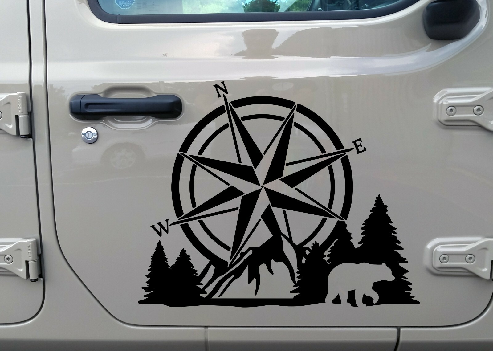 Compass Bear Mountain Forest Scene V2 – Camping RV Graphics Scenery – Die Cut