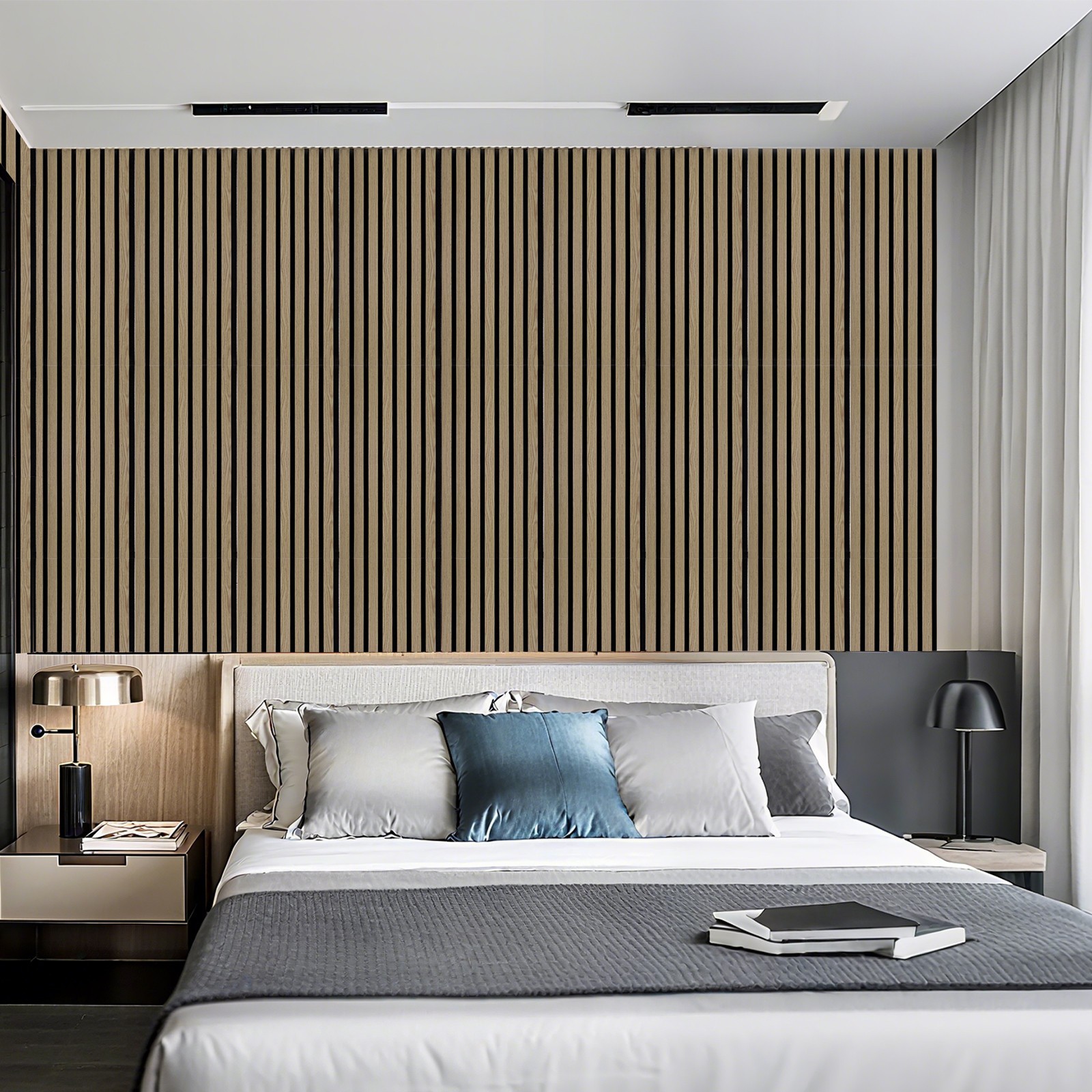 Wood Slat Wall Panels 4 Pack 3D Fluted Decor for Living Room Bedroom Office