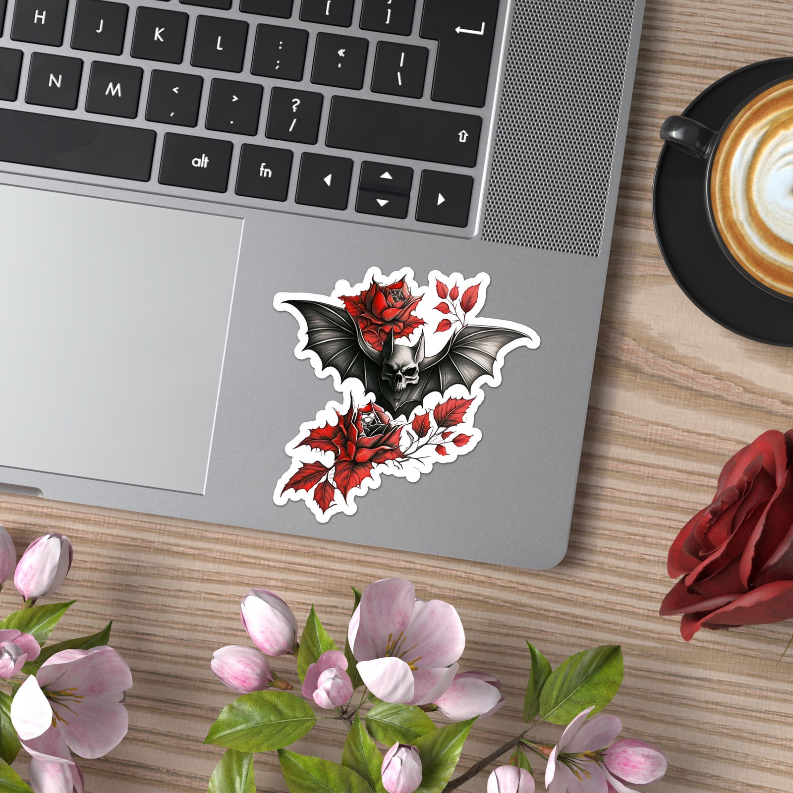 Flying Bat Red Roses – Vinyl Decal Sticker – Car Window Laptop – ebn9995