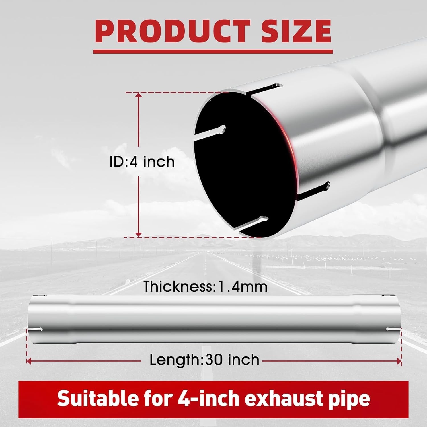 LCGP 4" Muffler Straight Pipe Stainless Steel 30" Long 4 Inch without Clamps
