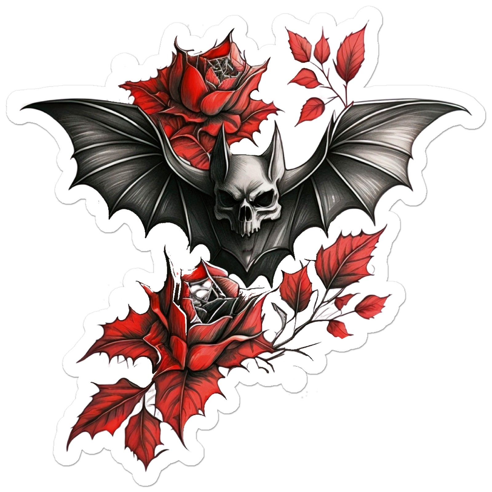Flying Bat Red Roses – Vinyl Decal Sticker – Car Window Laptop – ebn9995