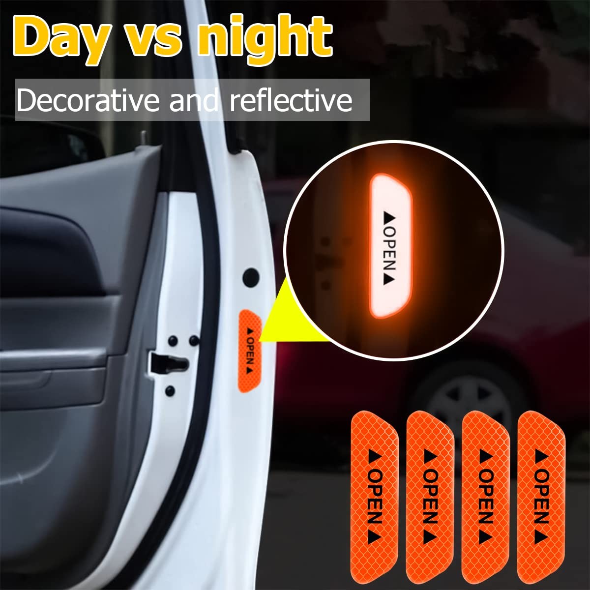 4PCS Reflective Car Door Warning Stickers Safety Visibility Decals