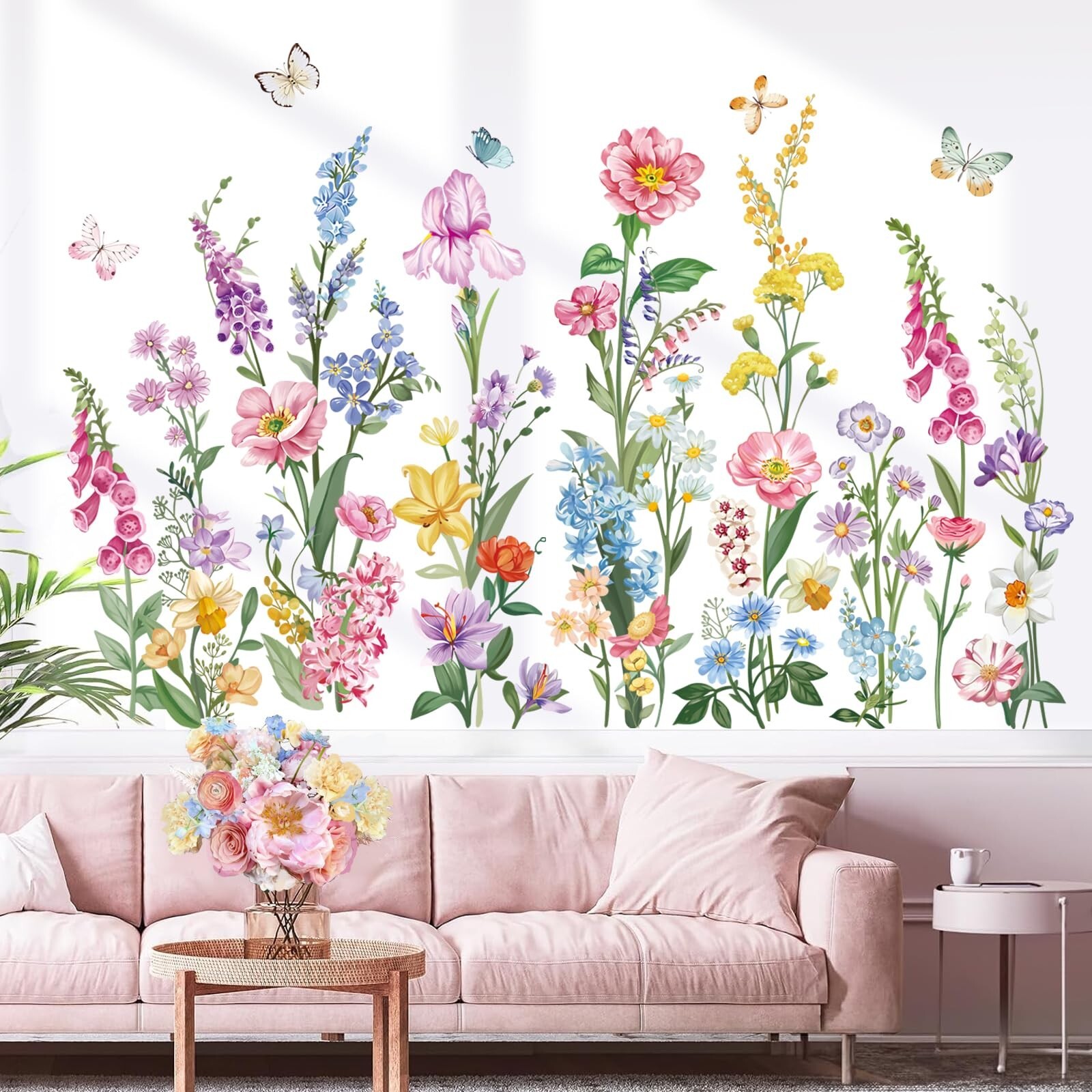 wondever Garden Flower Wall Stickers Wildflower Iris Daisy Floral Butterflies…