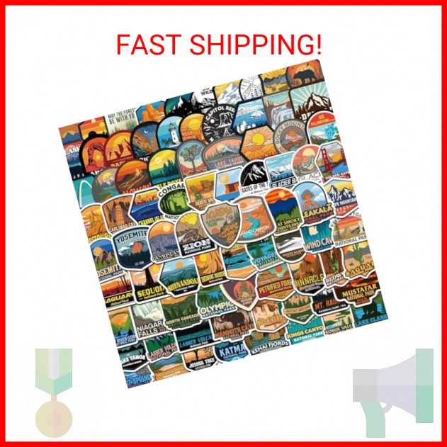 156 Pcs National Parks Sticker Pack, Outdoor Nature Camping Hiking Inspired Wate