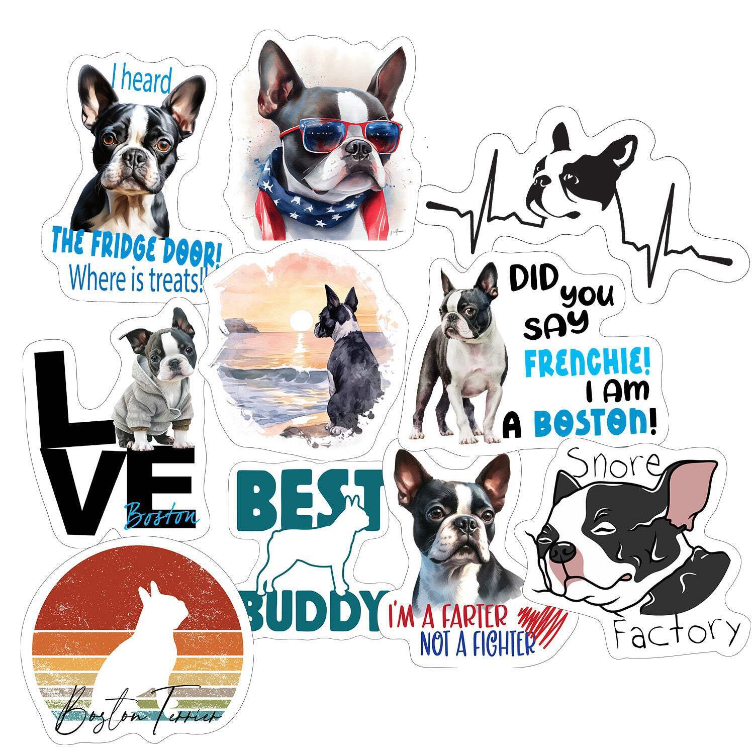 Boston Terrier Stickers, Ten Vinyl Stickers Supporting Boston Terrier, Great Bos
