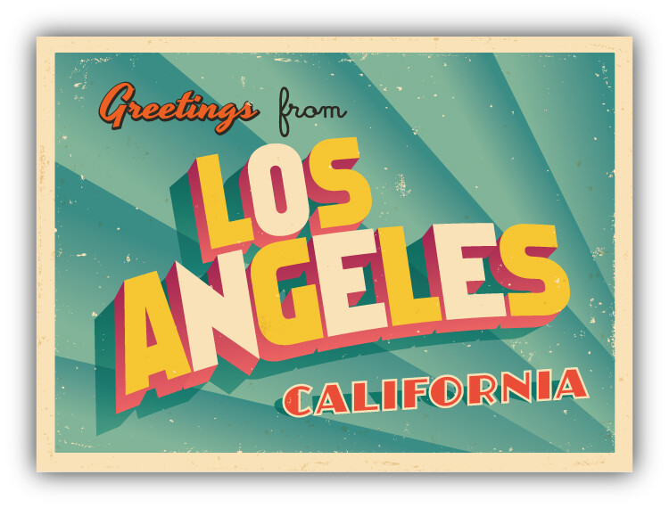 Los Angeles City USA Vintage Greeting Label Car Bumper Sticker Decal
