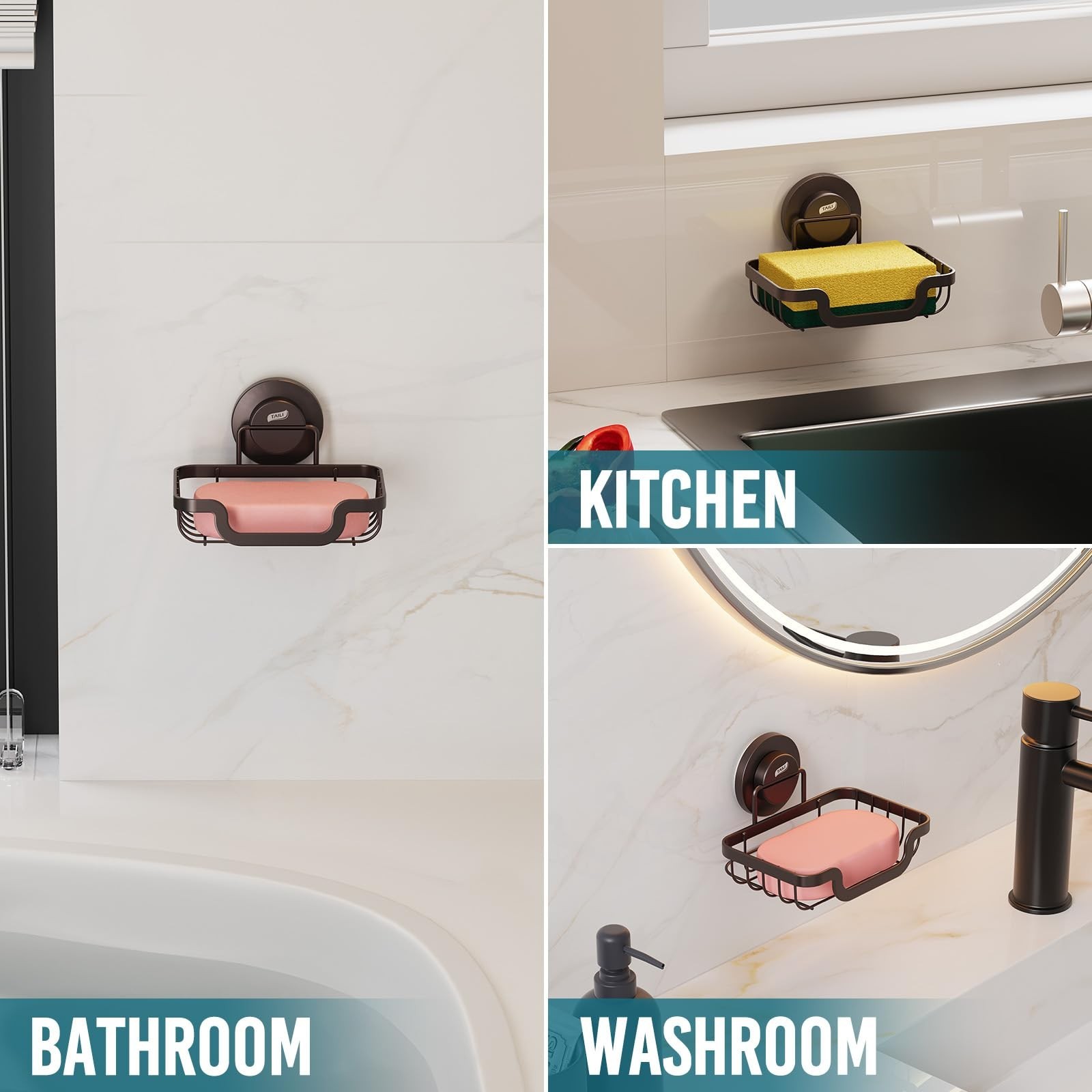 TAILI Soap Holder Bar Dish Suction Cup, Bar Shampoo Rack for Shower Wall, Dra…