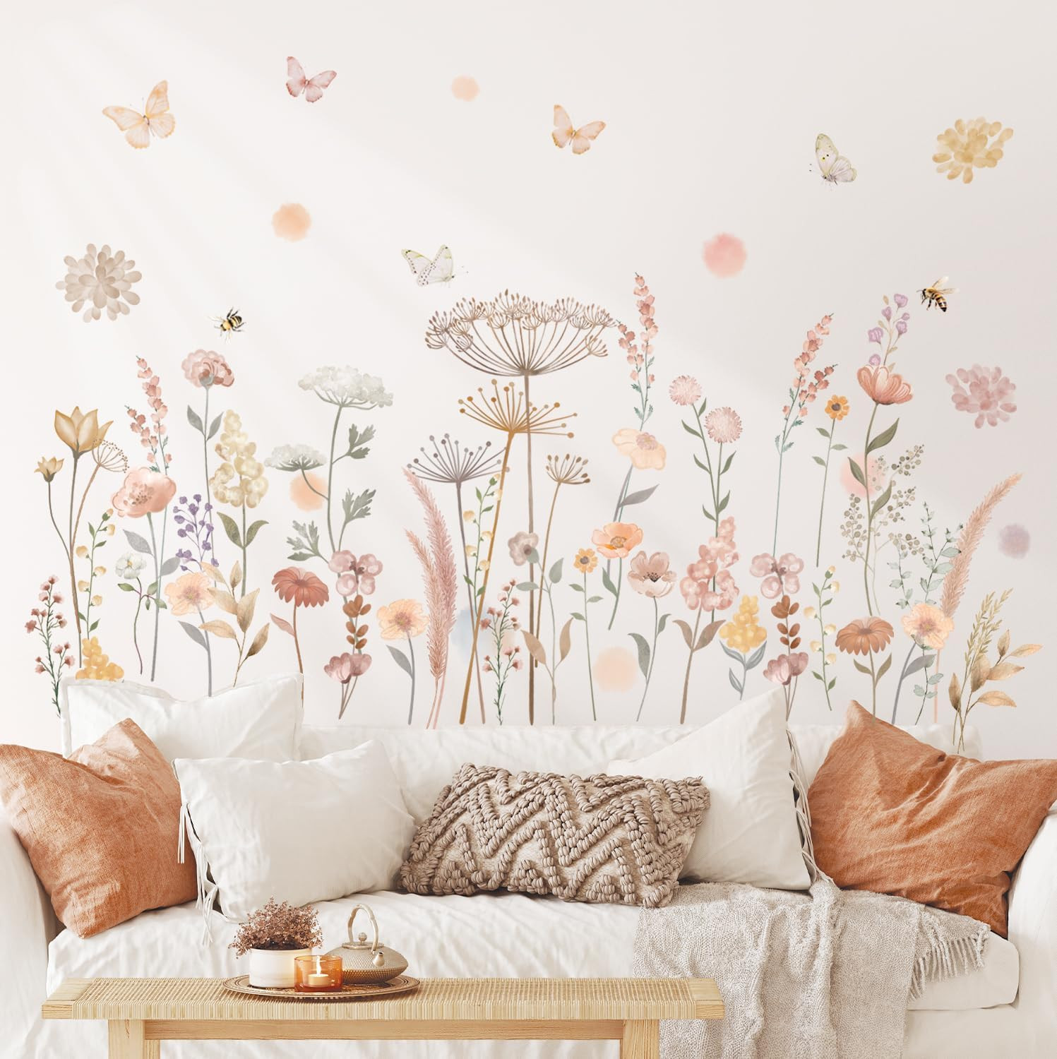 Boho Watercolor Flower Wall Decal Stickers Floral Wildflower Dandelion Peel