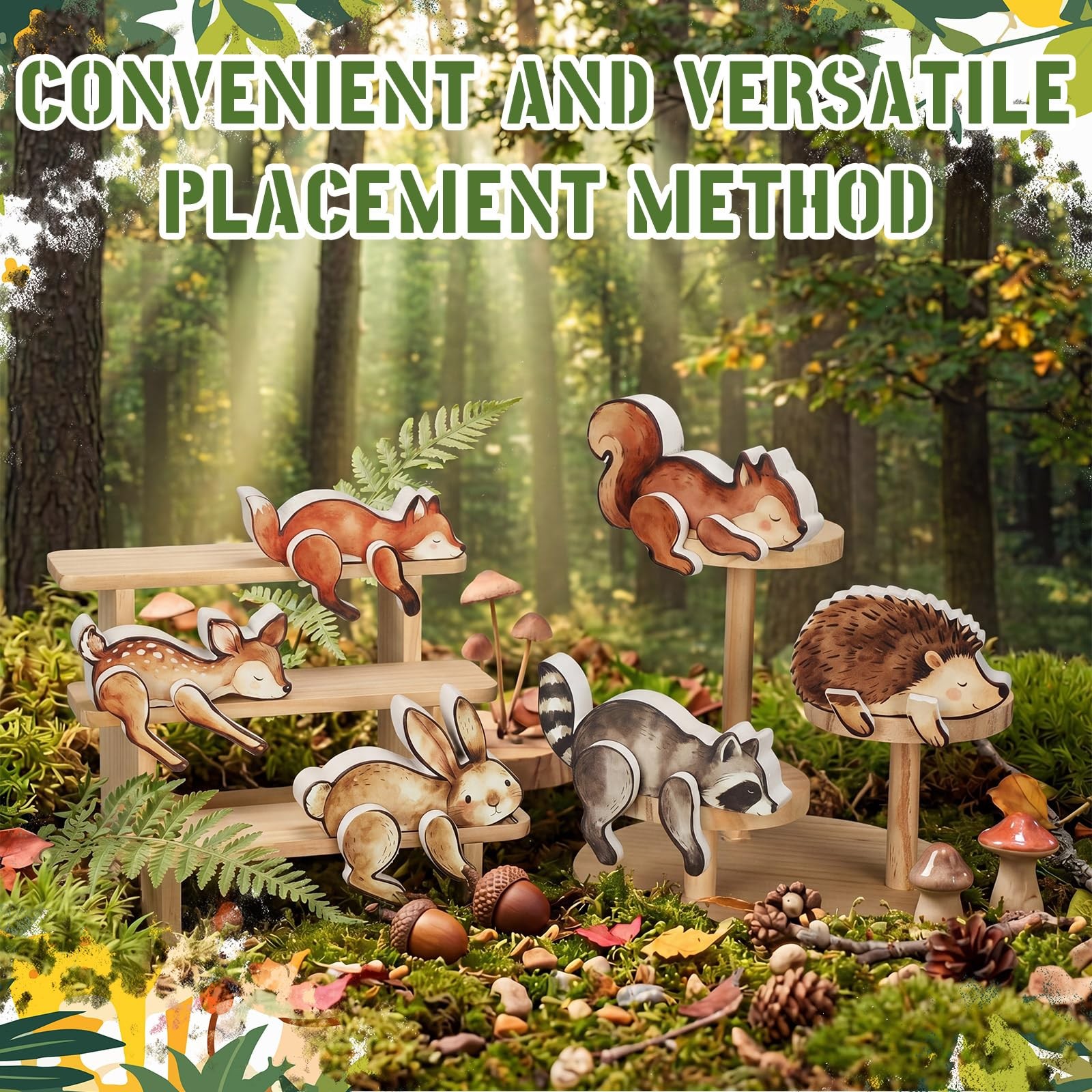 Mifoci 6 Pcs Forest Woodland Nursery Decor Wooden Animal Tabletop Centerpiece…