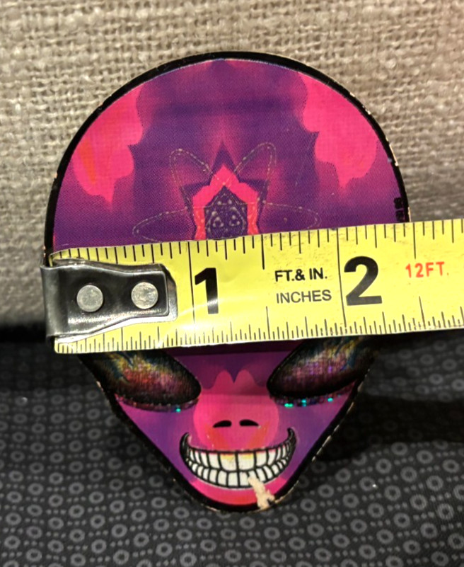 Vintage! Unique Alien Head Sticker! Glitter Eyes! Colorful Purple & Pink! ~3.5"!
