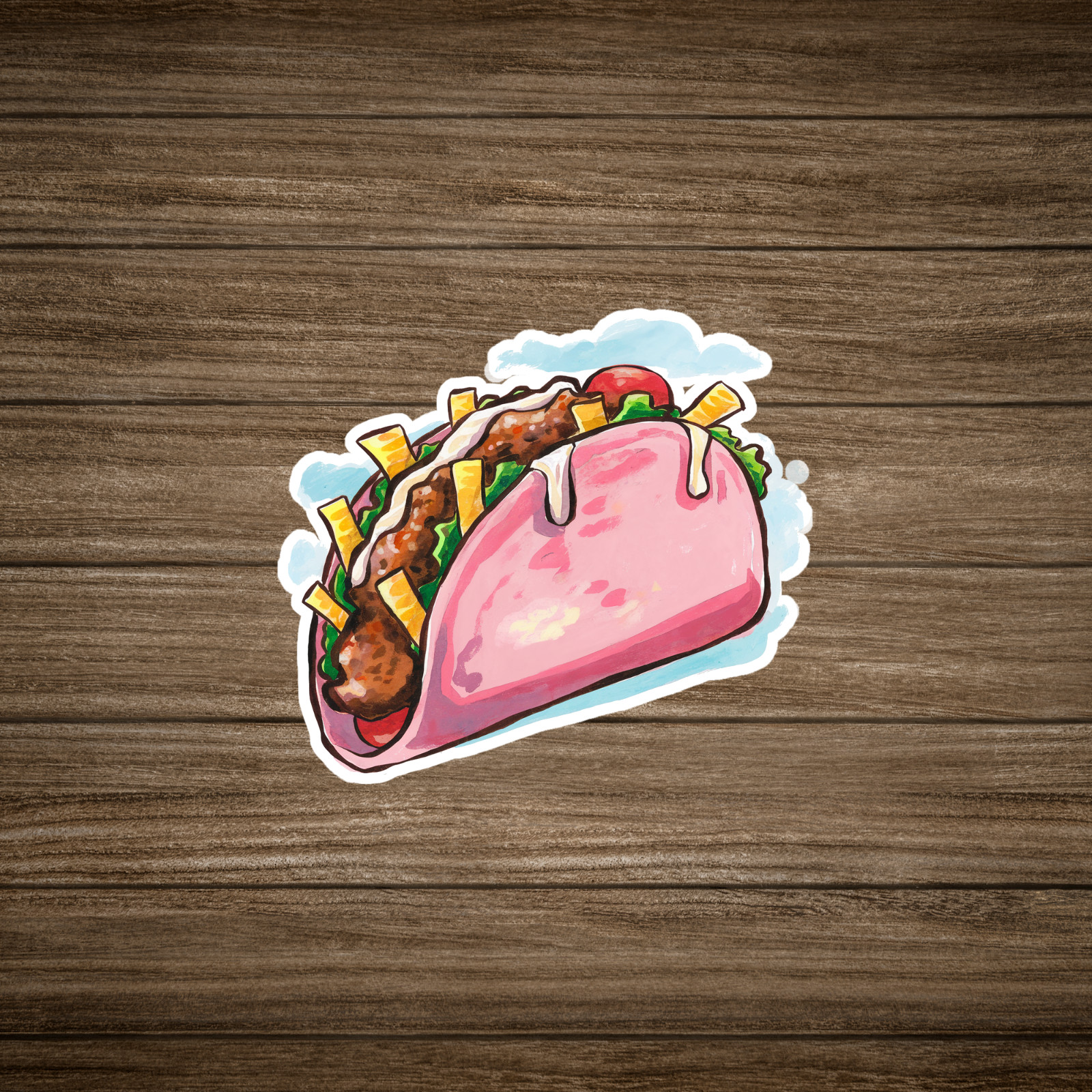 Watercolor Taco Sticker – Colorful Mexican Food Illustration Art Decal #1183