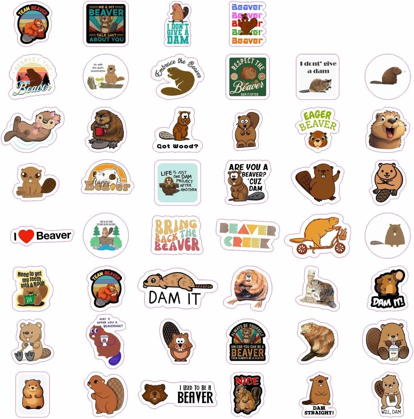 BulbaCraft Beaver Stickers for Water Bottle Laptop Nature Party Supplies PKG027