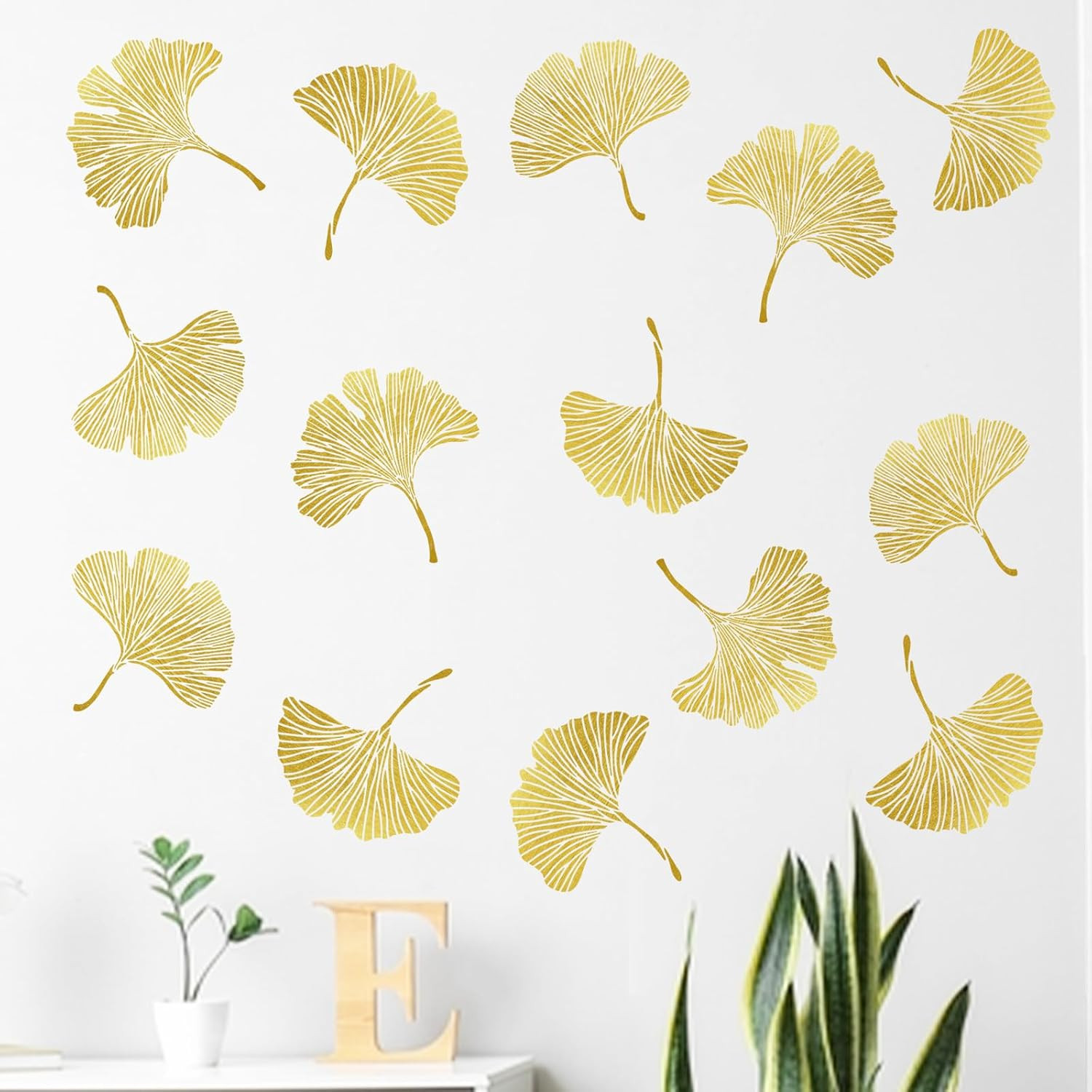 Mfault Gold Leaves Wall Decals Stickers, Ginkgo Leaf Botanical Living Room Decor