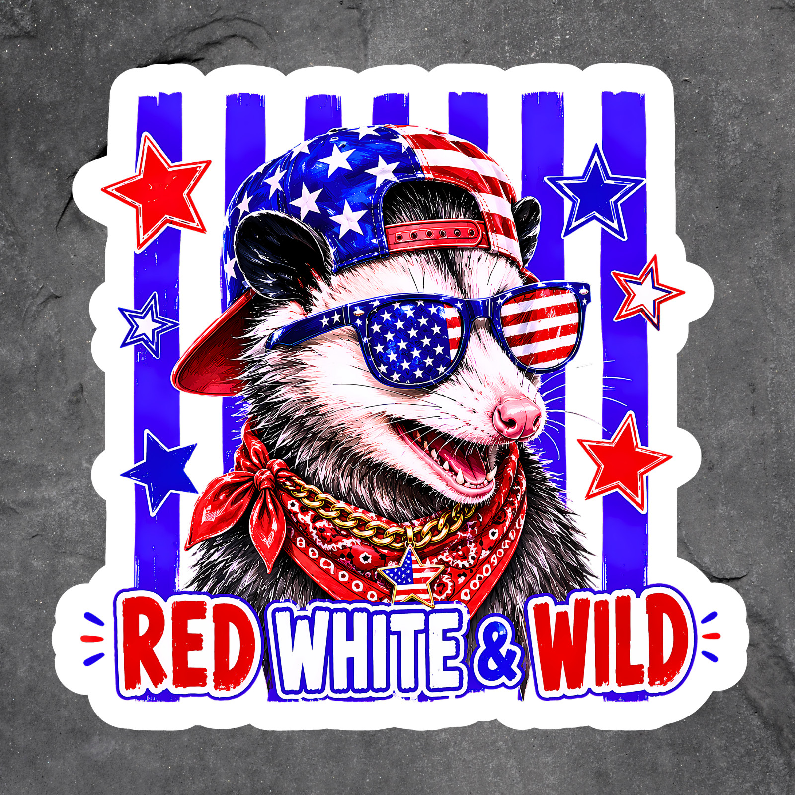 Opossum Sticker Vinyl Decal Red White & Wild Funny Patriotic America Fourth
