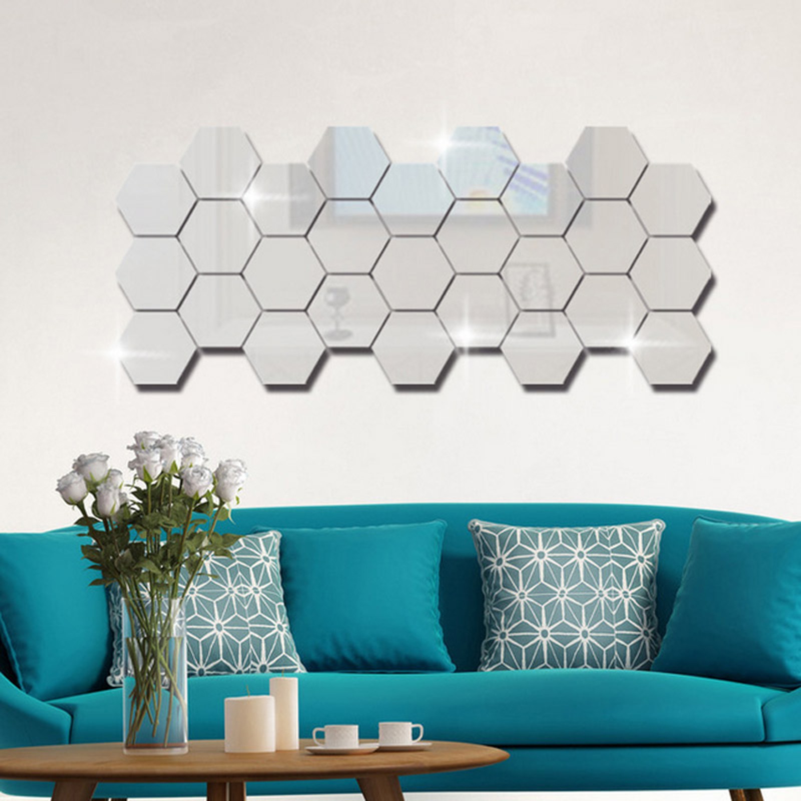 Hexagon Acrylic Wall Sticker Removable Self Adhesive Wall Mirror Home DIY Sticke