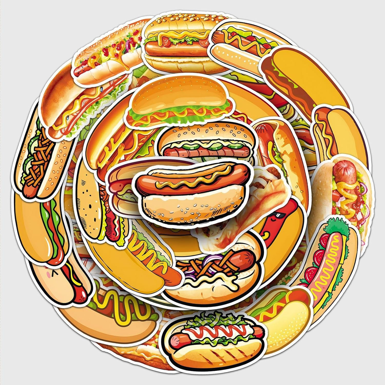 50 Pcs Hot Dog Stickers – Waterproof Vinyl Decals for Laptops, Phones, and More