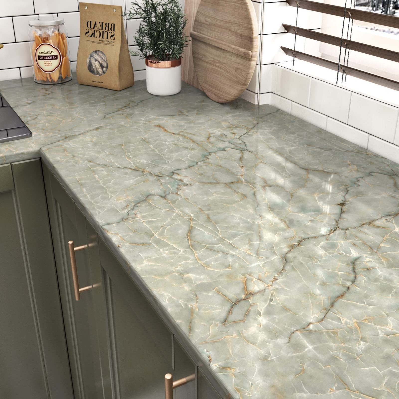 Vinyl 15.8" x 472" Green Marble Contact Paper for Cabinets Counter Top Waterp…