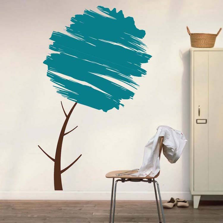 Water Brush Tree Wall Decal Floral Trees Wallpaper Forest Removable Vinyl, b77