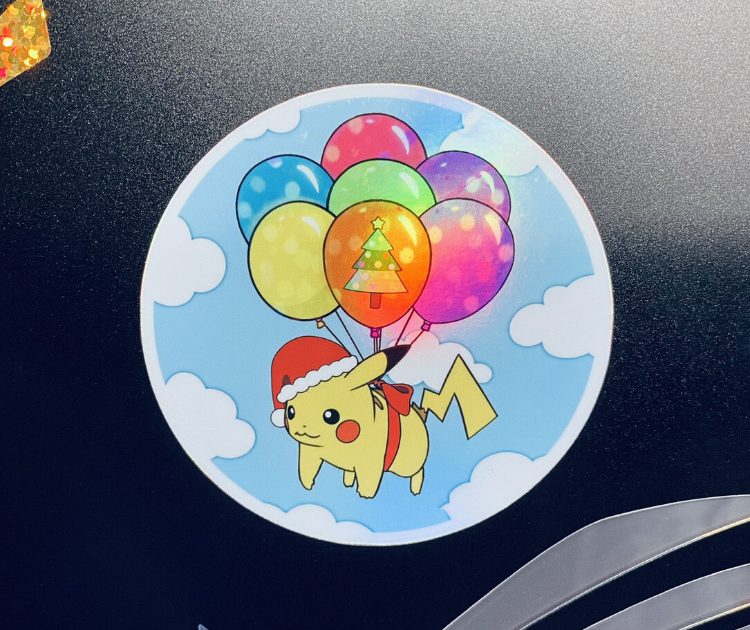Flying Santa Hat Pikachu – Sticker Holographic Pokemon Decal Rainbow Holo