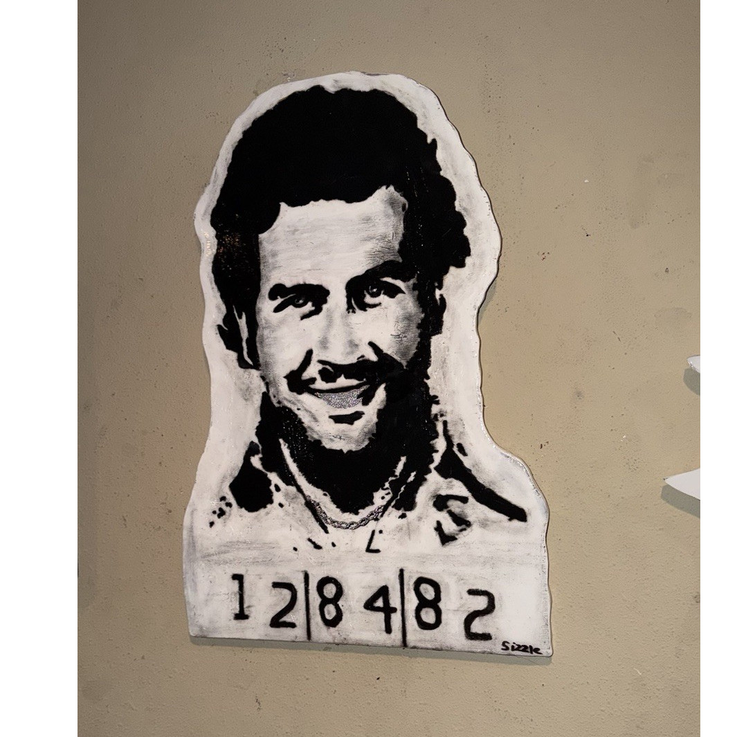 "Pablo Escobar" Black & White Hand painted by sizzle.