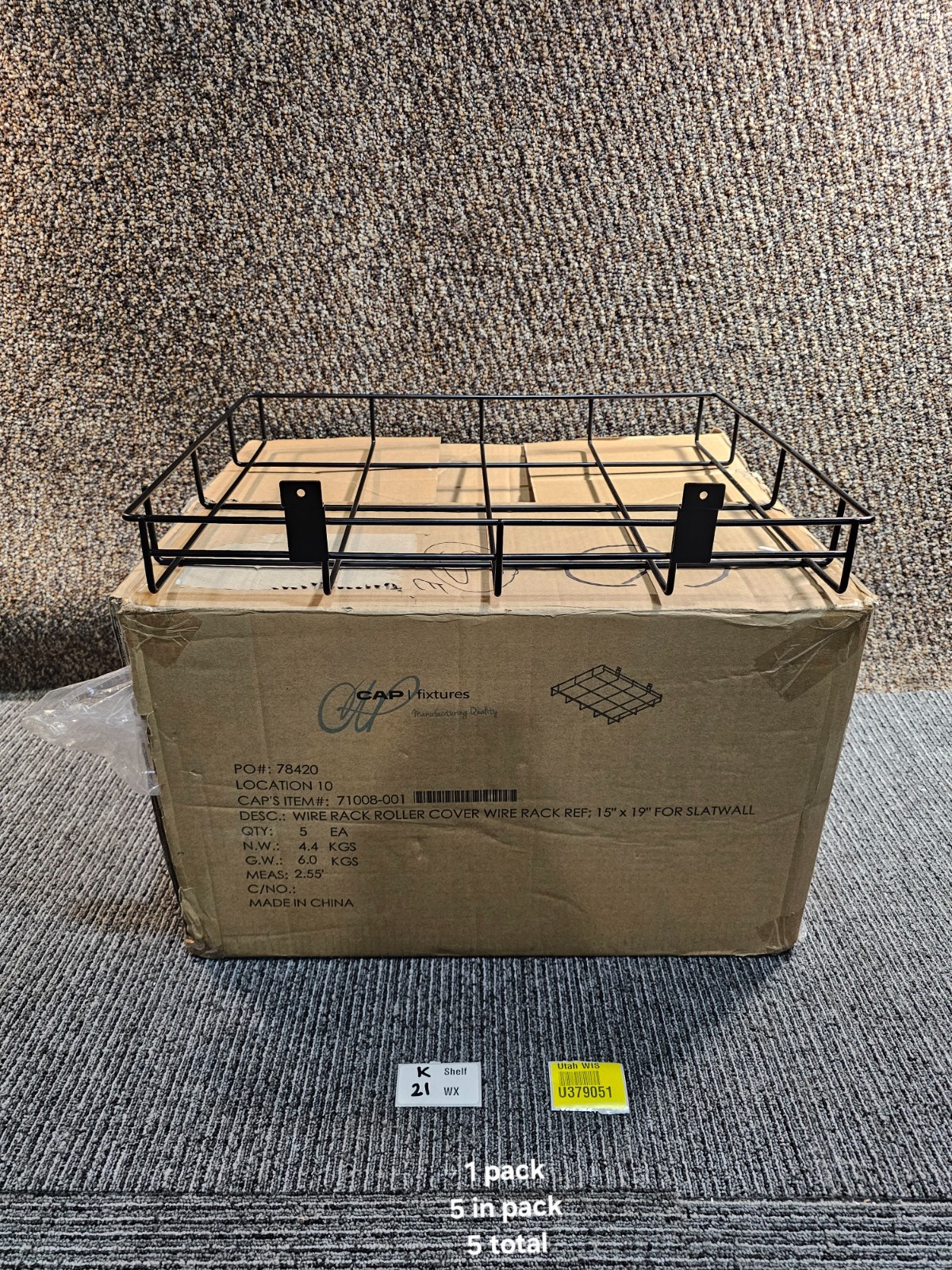 (QTY 5) Cap's Fixtures Wire Shelf Rack 15" X 19"For Slatwall Display Rack
