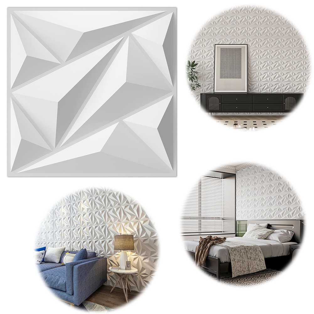 50Pcs 3D Wall Panel Diamond 30x30cm 3D Wall Paper (White)