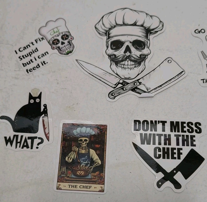 Set Of 8 Vinyl Chef Stickers Decals Skull Halloween Water Bottle Laptop Gift