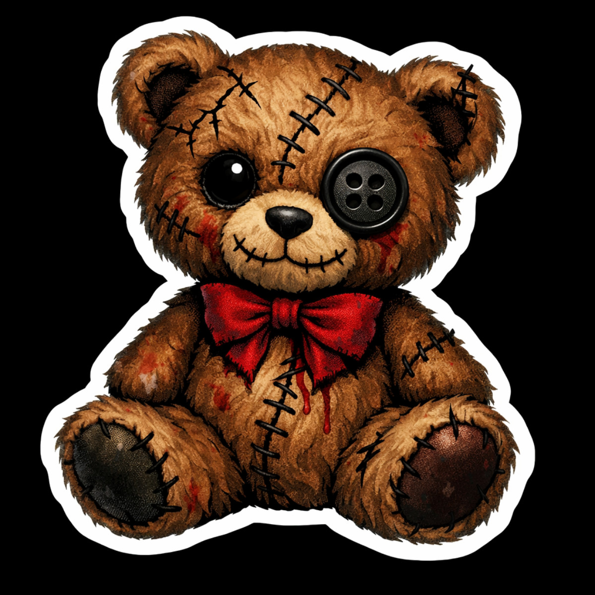 3 inch Creepy Stitched Teddy Bear Horror Vinyl Sticker Gothic Plush Decal
