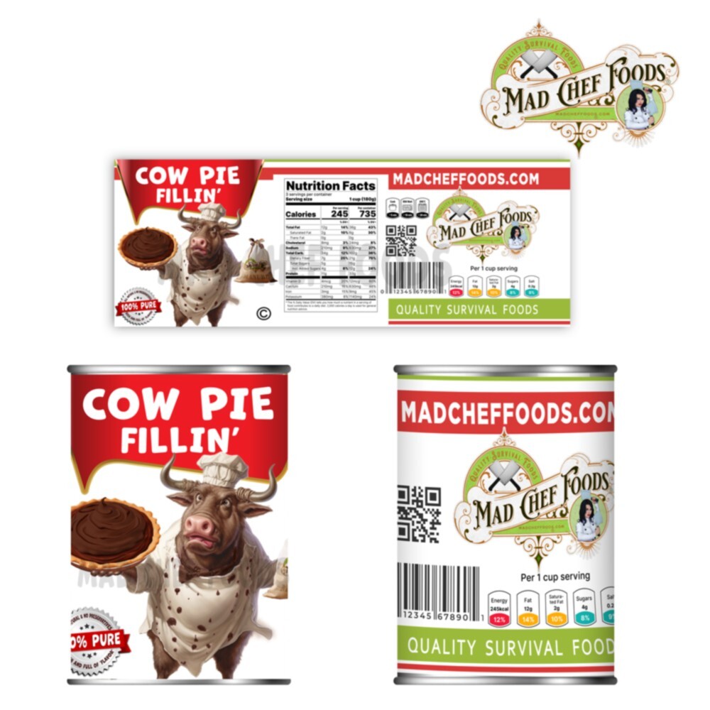 FUNNY Festive Cow Pie Filling Soup Can Label STOCKING STUFFER Joke Gag Gift 2PK