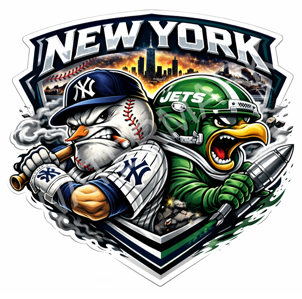 New York Sports Mashup Laminated Vinyl Sticker/Decal – Yankees Jets 04