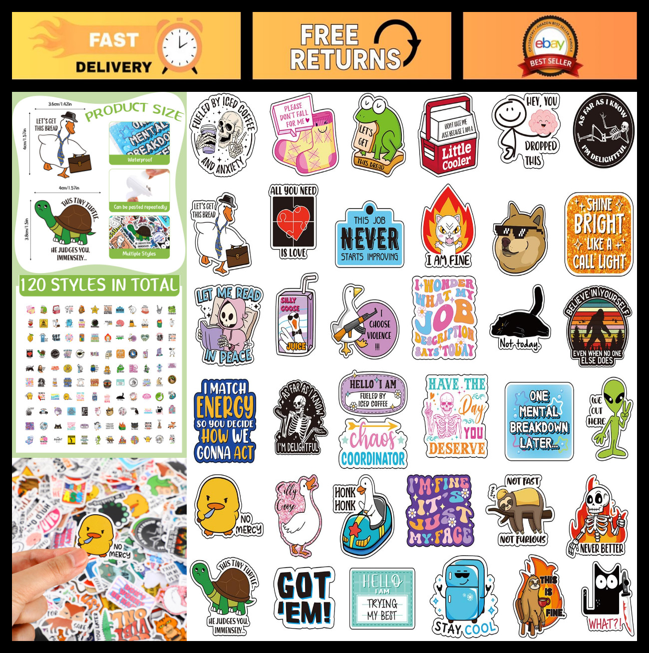 600 Pcs Funny Sarcastic Meme Stickers – Waterproof Decals for Laptops, Water Bot